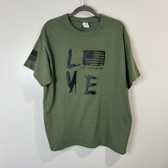 Gildan Other - Gildan Heavy Cotton T-shirt XL Love of Country American Flag Patriotic Green